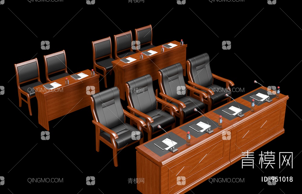 会议条桌、实木主席台桌椅3D模型下载【ID:951018】