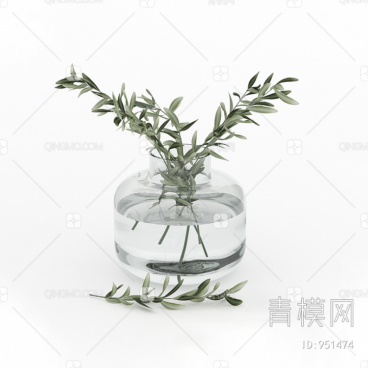 桌面摆件 橄榄插枝 花瓶3D模型下载【ID:951474】