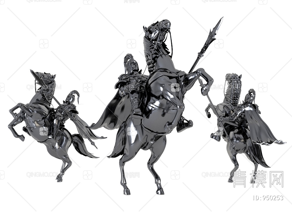 将军骑马，武士铠甲人物雕3D模型下载【ID:950253】