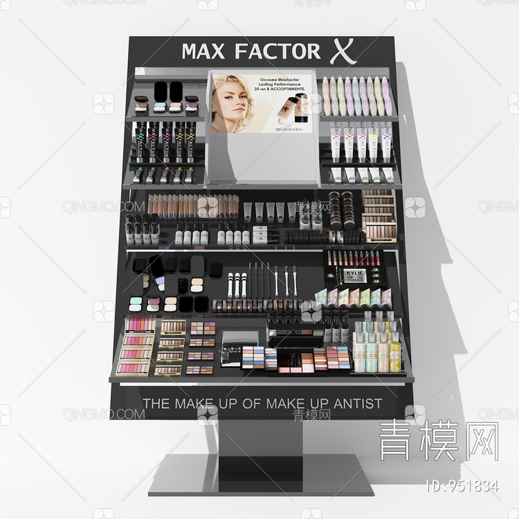 超市百货黑色化妆品展柜3D模型下载【ID:951834】