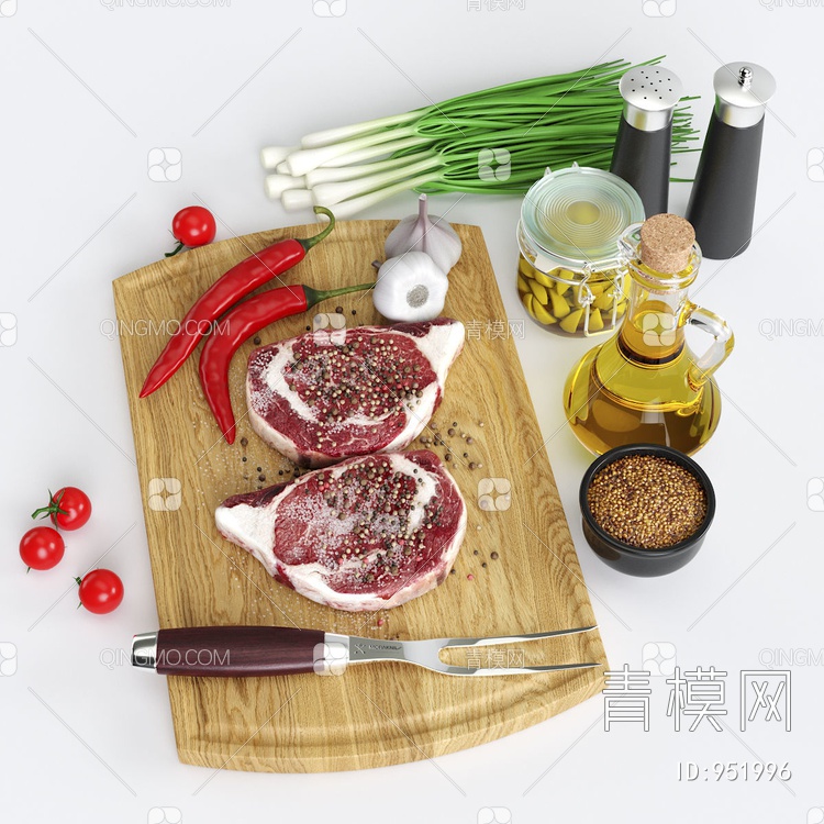 厨房桌面 餐桌 牛肉 摆件组合3D模型下载【ID:951996】