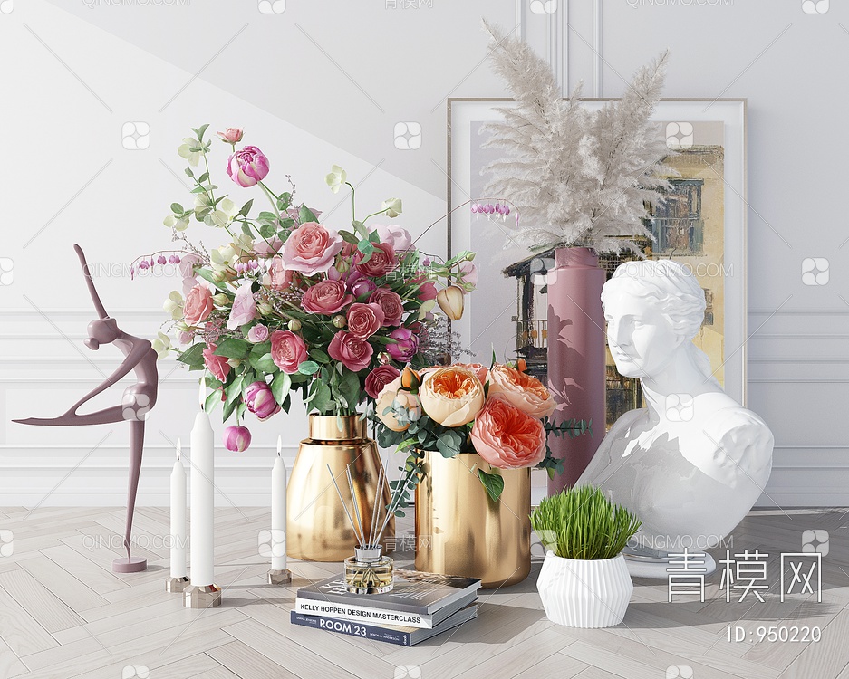 花瓶玫瑰花，花瓶摆3D模型下载【ID:950220】