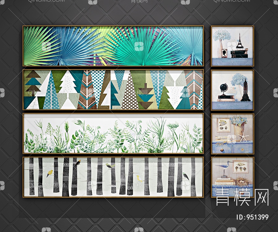 背景墙挂画3D模型下载【ID:951399】