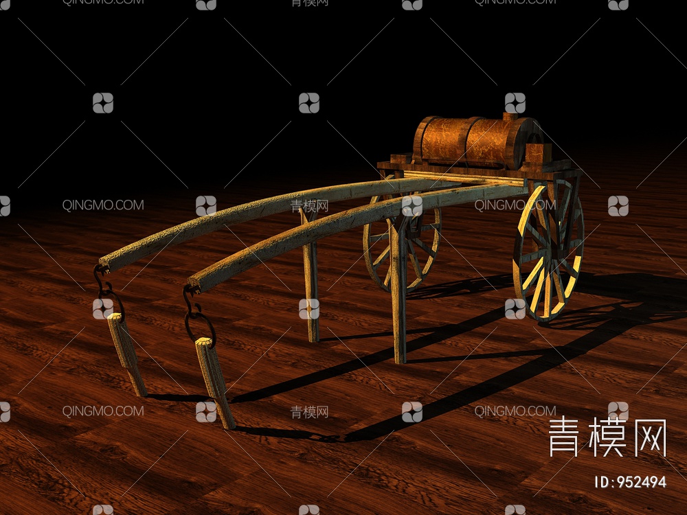 古旧拉桶车3D模型下载【ID:952494】