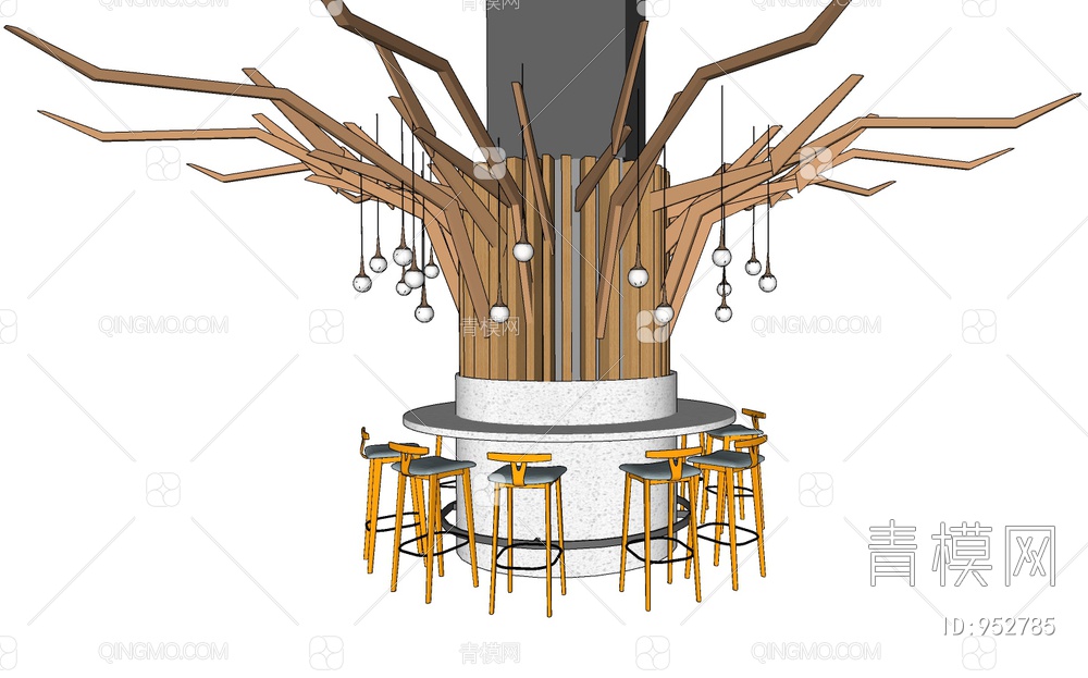 树干树枝造型柱子，SU模型下载【ID:952785】