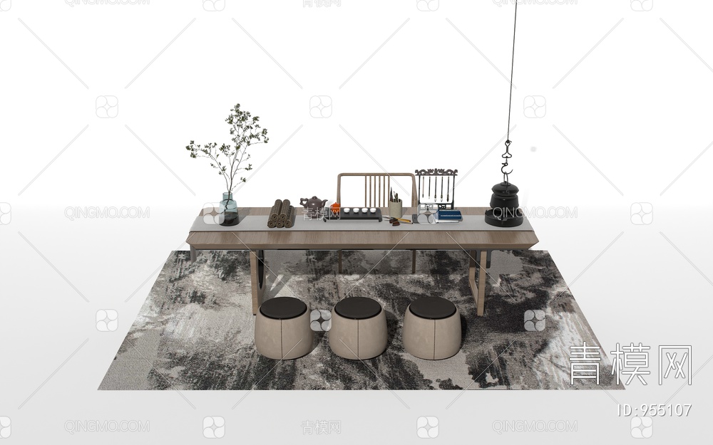 茶桌椅组合3D模型下载【ID:955107】