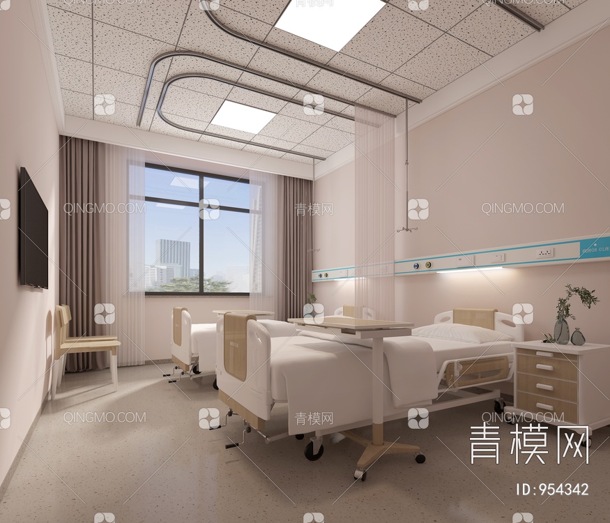 医院双人间病房3D模型下载【ID:954342】