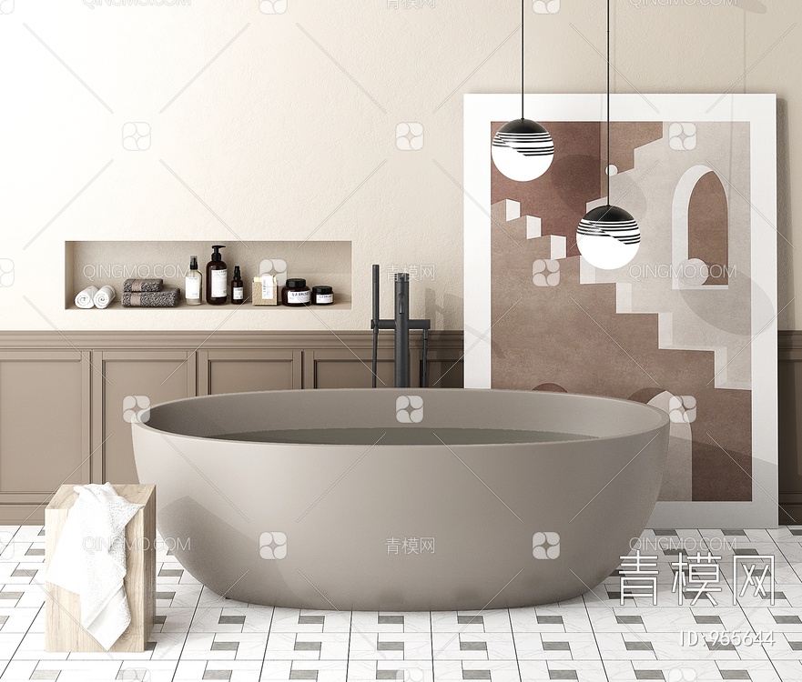 椭圆浴缸，洗漱用品3D模型下载【ID:955644】
