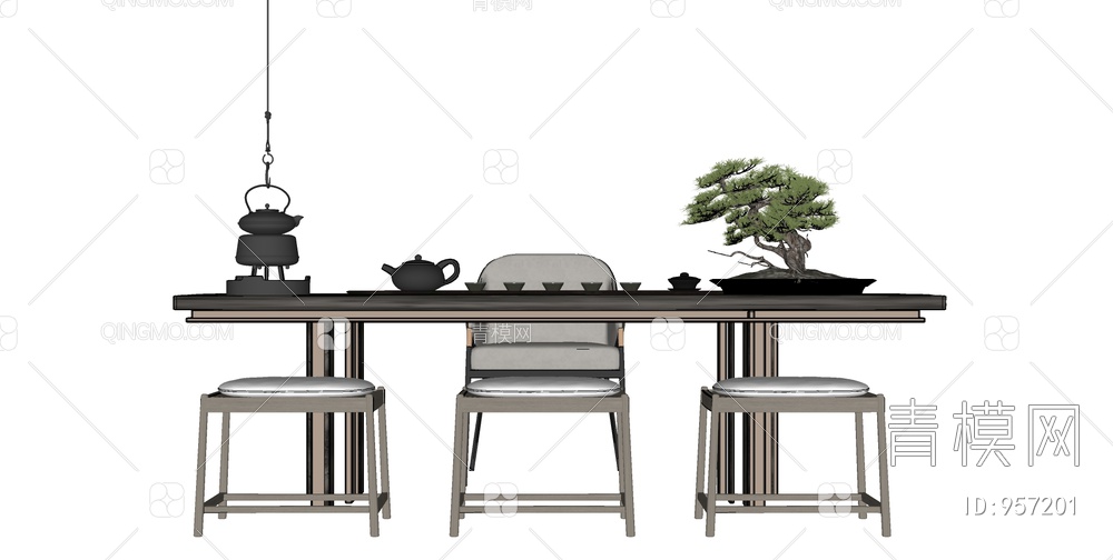茶桌椅SU模型下载【ID:957201】