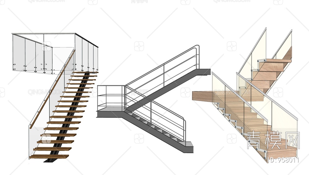 楼梯组合SU模型下载【ID:958011】