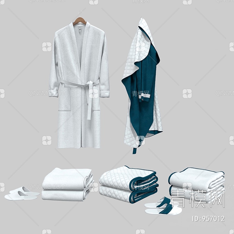 酒店浴袍 浴巾组合3D模型下载【ID:957012】