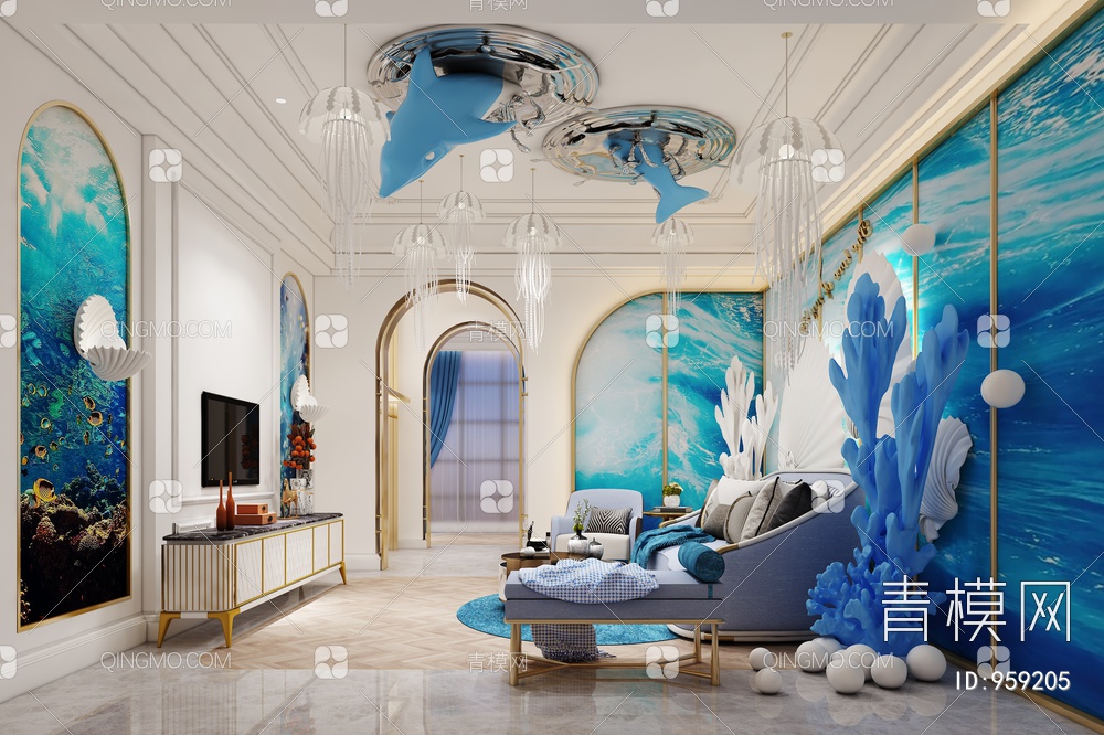 海洋主题卧室3D模型下载【ID:959205】