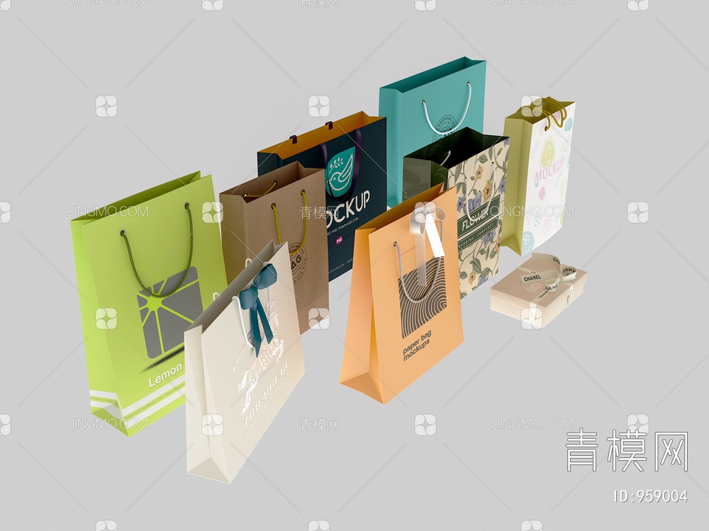 手提袋 购物袋 纸袋3D模型下载【ID:959004】