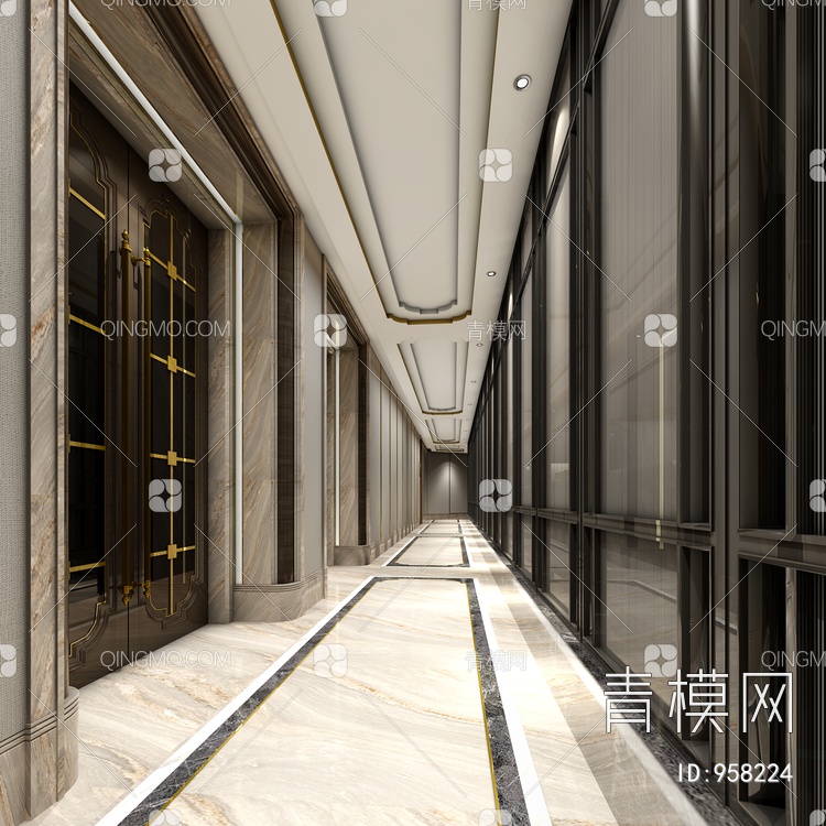 酒店走廊通道3D模型下载【ID:958224】
