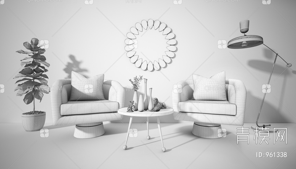 单人沙发组合3D模型下载【ID:961338】