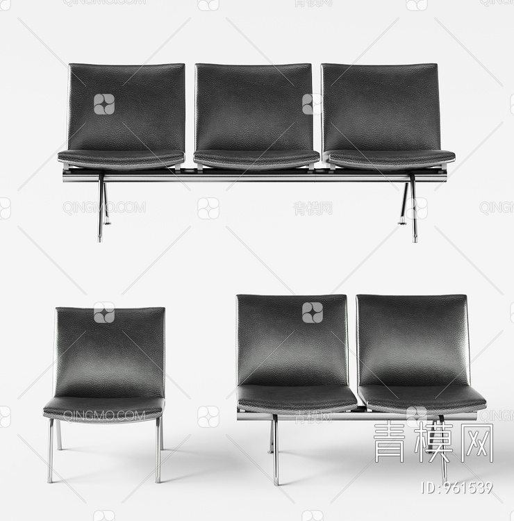 不锈钢黑色皮质单椅3D模型下载【ID:961539】