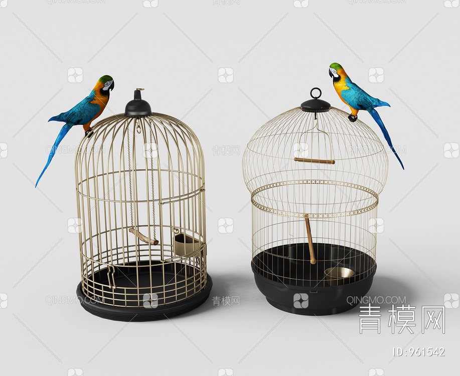 鸟笼装饰与鹦鹉 鸟笼3D模型下载【ID:961542】