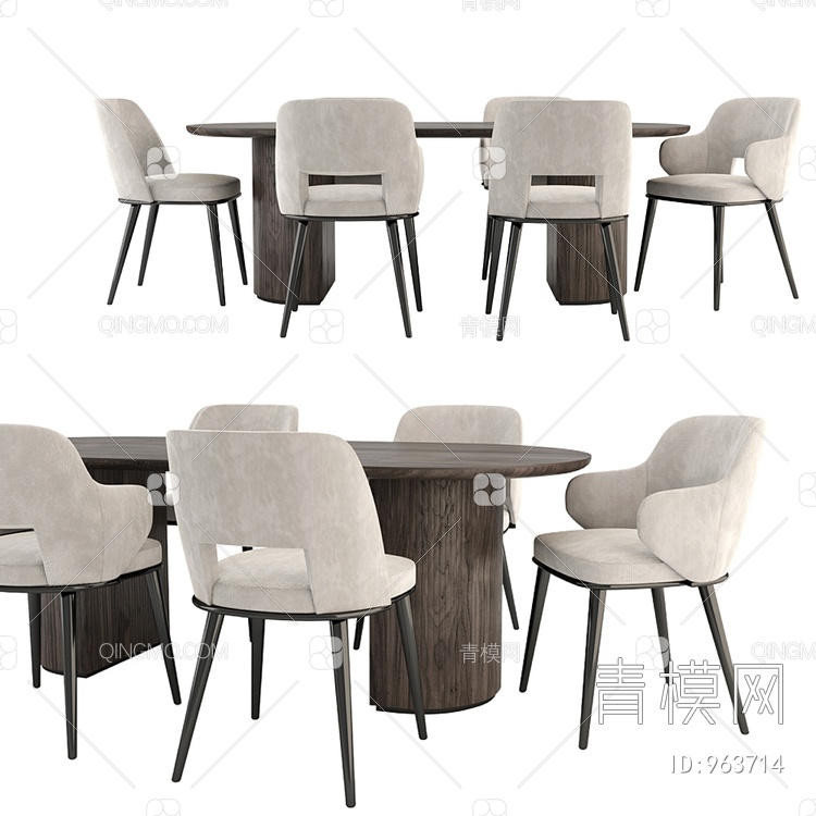 Dinning方形桌椅组合3D模型下载【ID:963714】