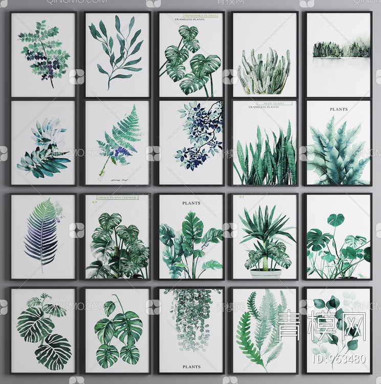 植物树叶装饰画3D模型下载【ID:963480】
