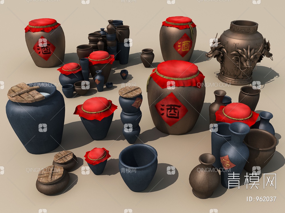 古代酒道具小品3D模型下载【ID:962037】