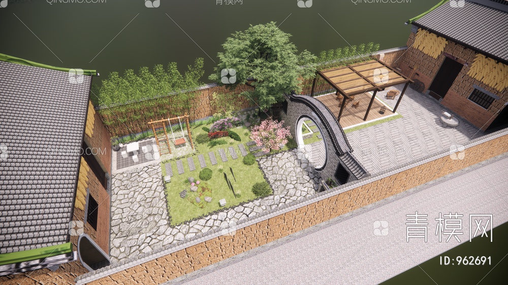 庭院花园景观SU模型下载【ID:962691】