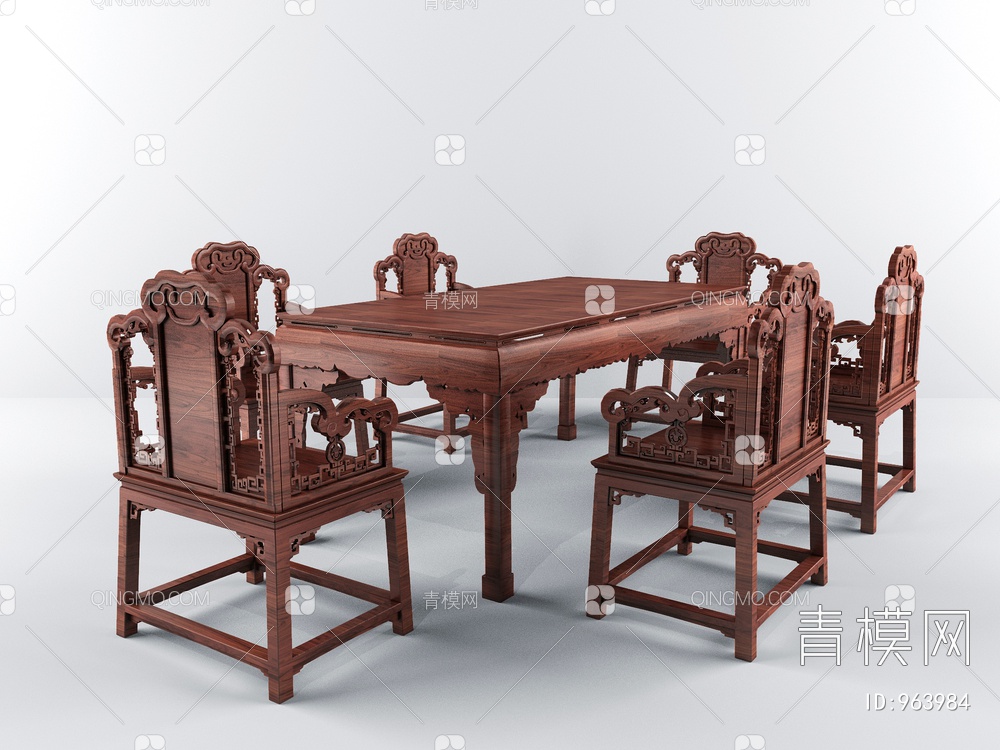 雕花实木餐桌椅3D模型下载【ID:963984】