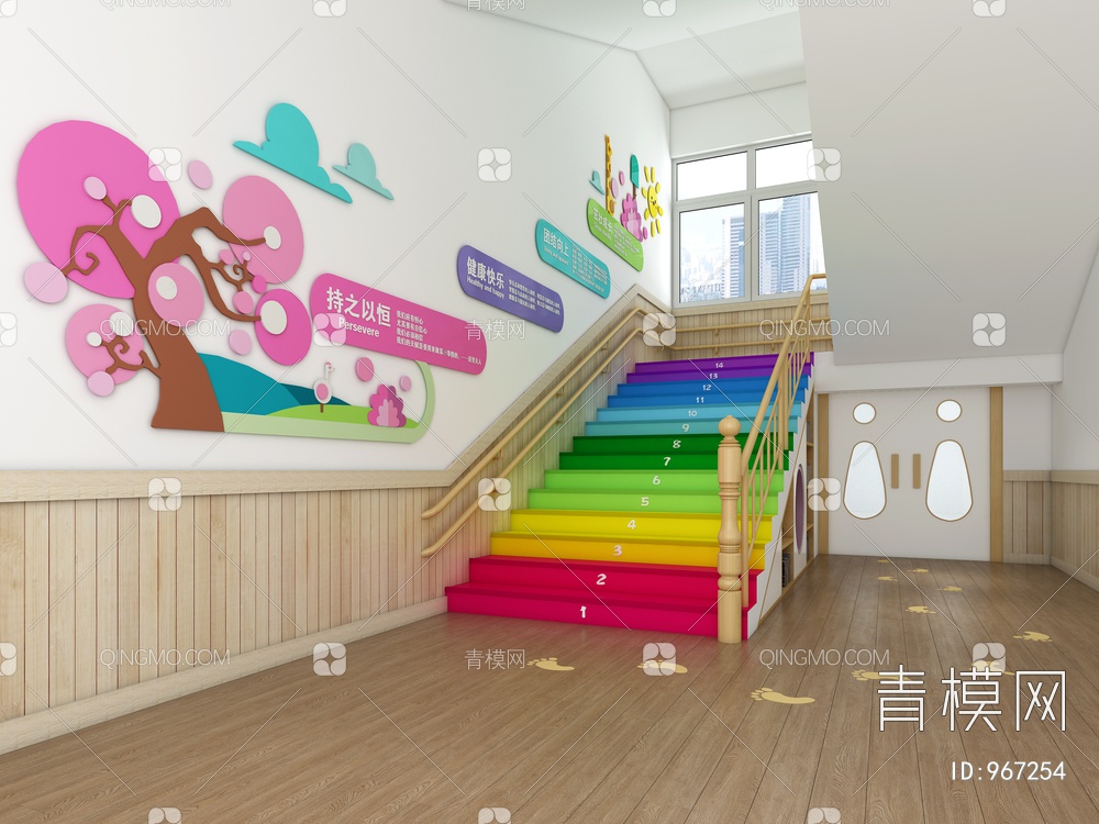 幼儿园楼梯 墙面造型3D模型下载【ID:967254】