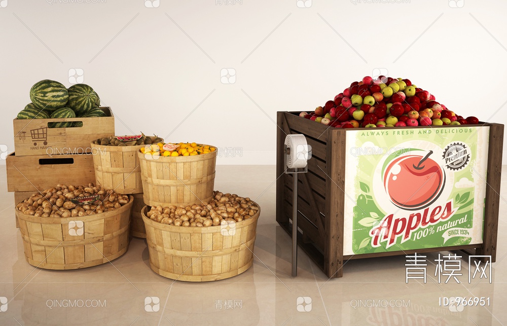 超市水果蔬菜货架箱子3D模型下载【ID:966951】