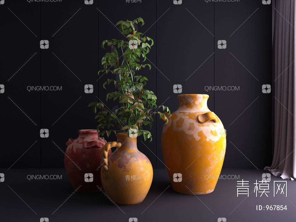 陶瓷瓶 饰品花卉3D模型下载【ID:967854】