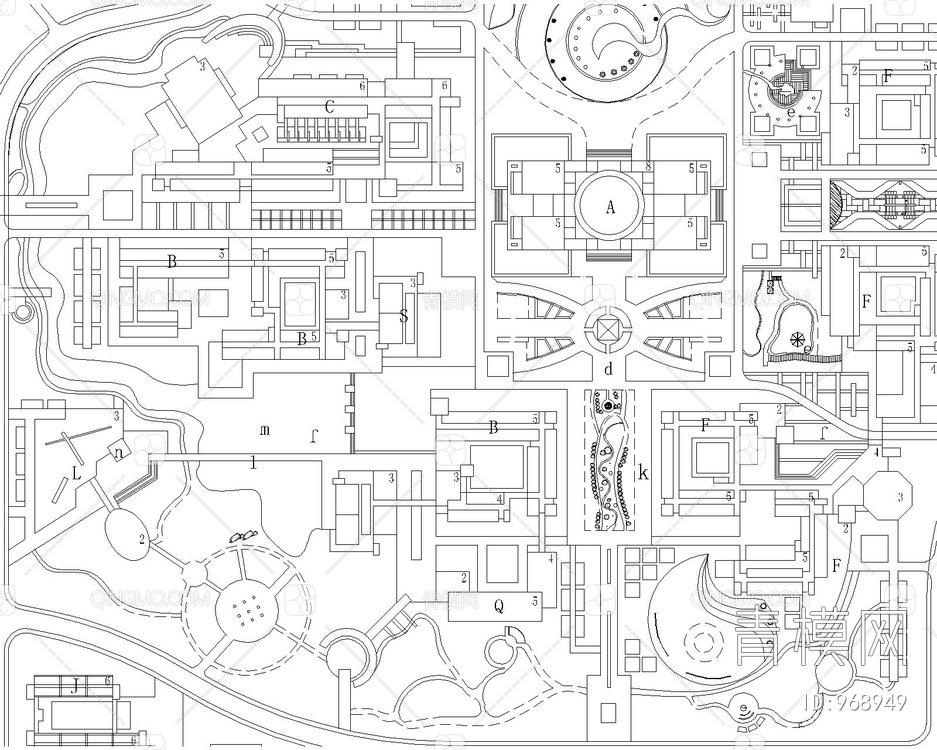 大学园林总平面规划平面图【ID:968949】