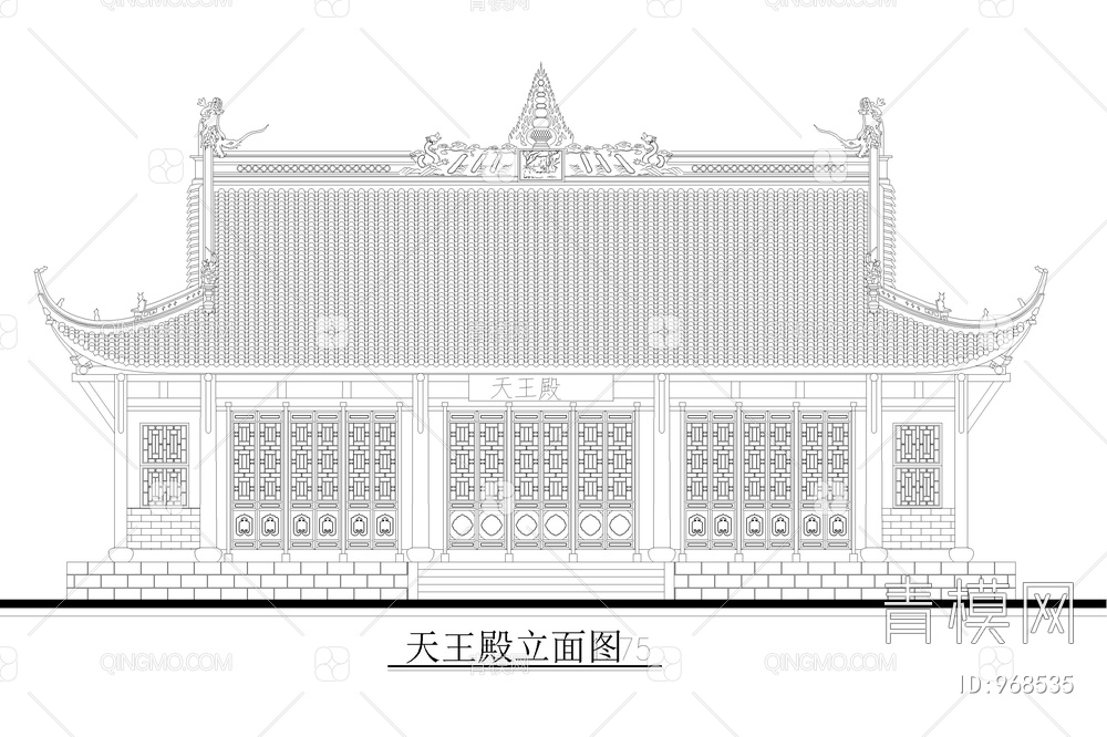 古建筑 寺庙平立面图【ID:968535】