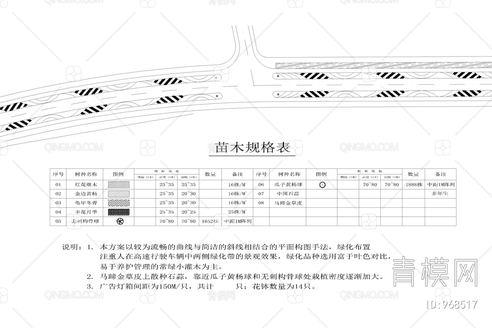 大道绿化设计平面图【ID:968517】
