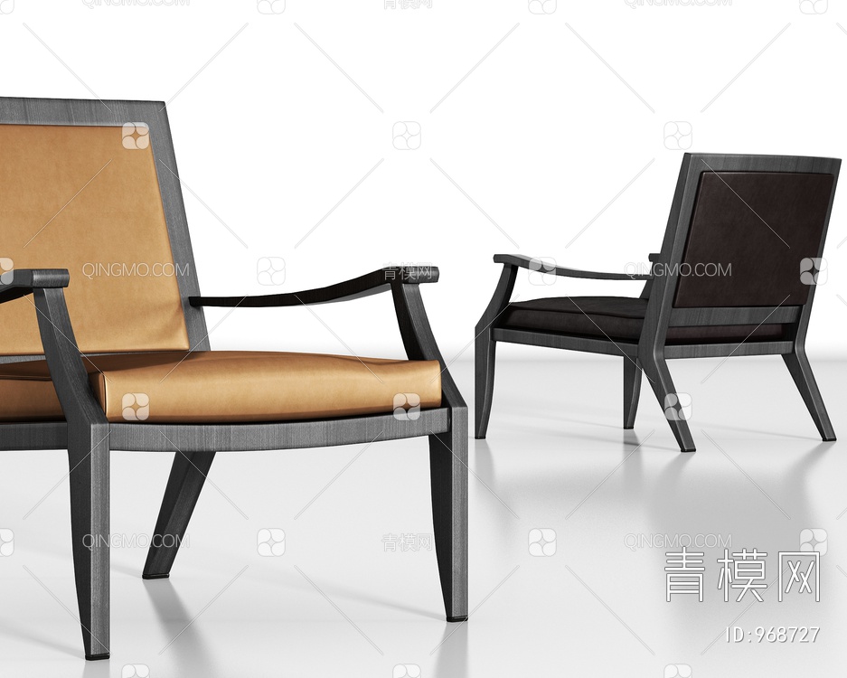 实木皮革单椅组合3D模型下载【ID:968727】