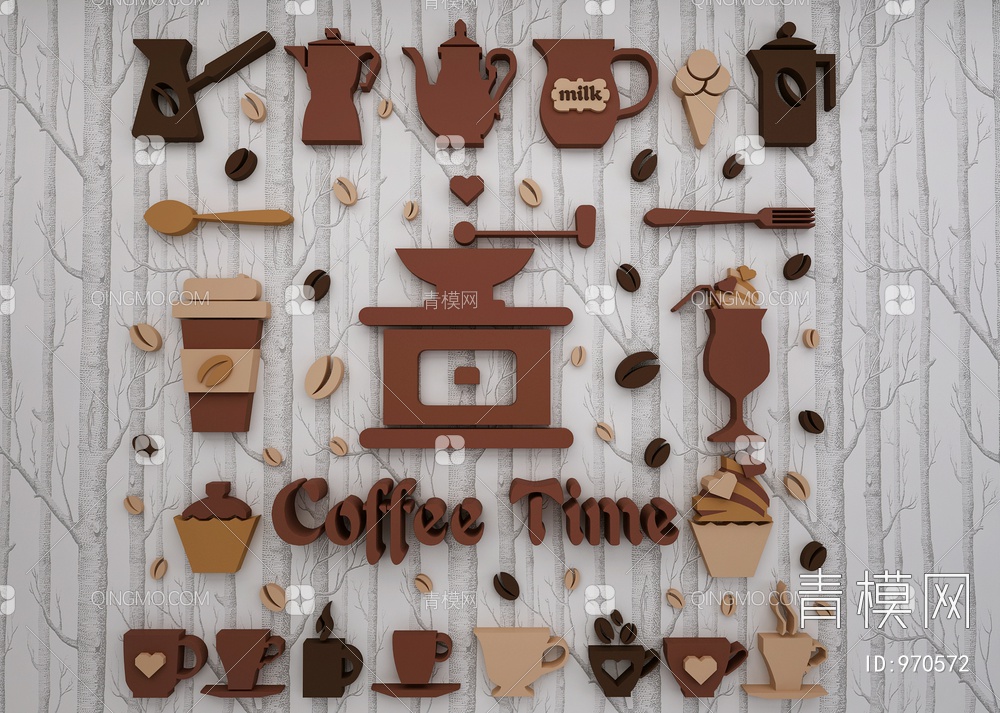 咖啡主题墙饰 导视3D模型下载【ID:970572】