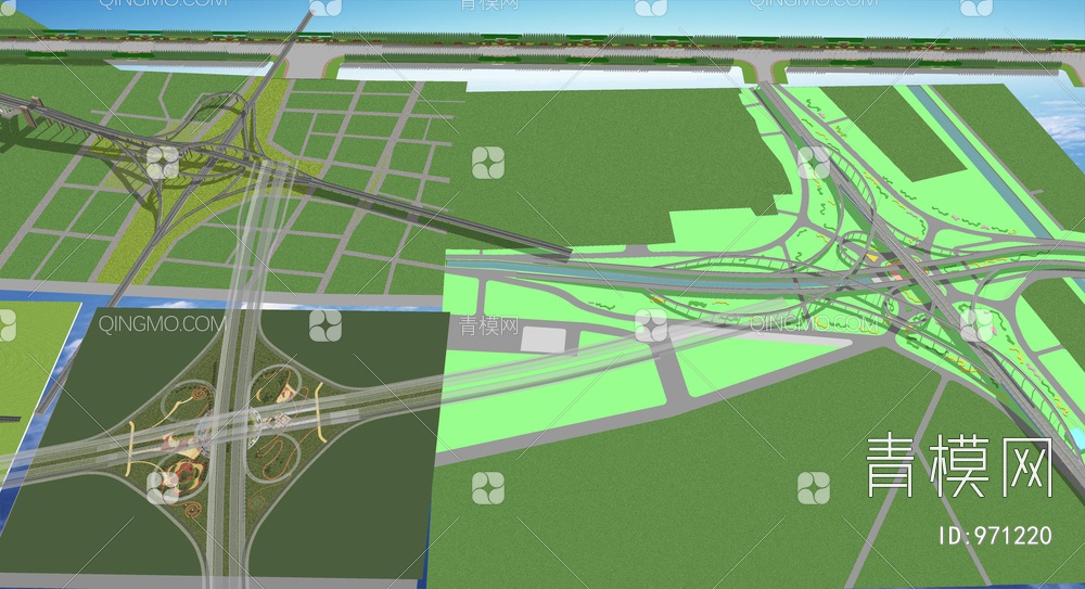 道路绿化景观 高速公路建设 道路硬化SU模型下载【ID:971220】