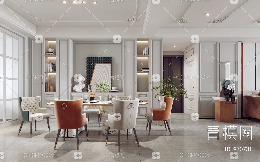 客餐厅 沙发茶几组合 电视背景墙 餐桌椅3D模型下载【ID:970731】