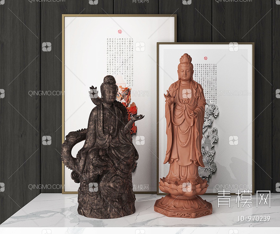 佛相雕塑，观世音3D模型下载【ID:970239】