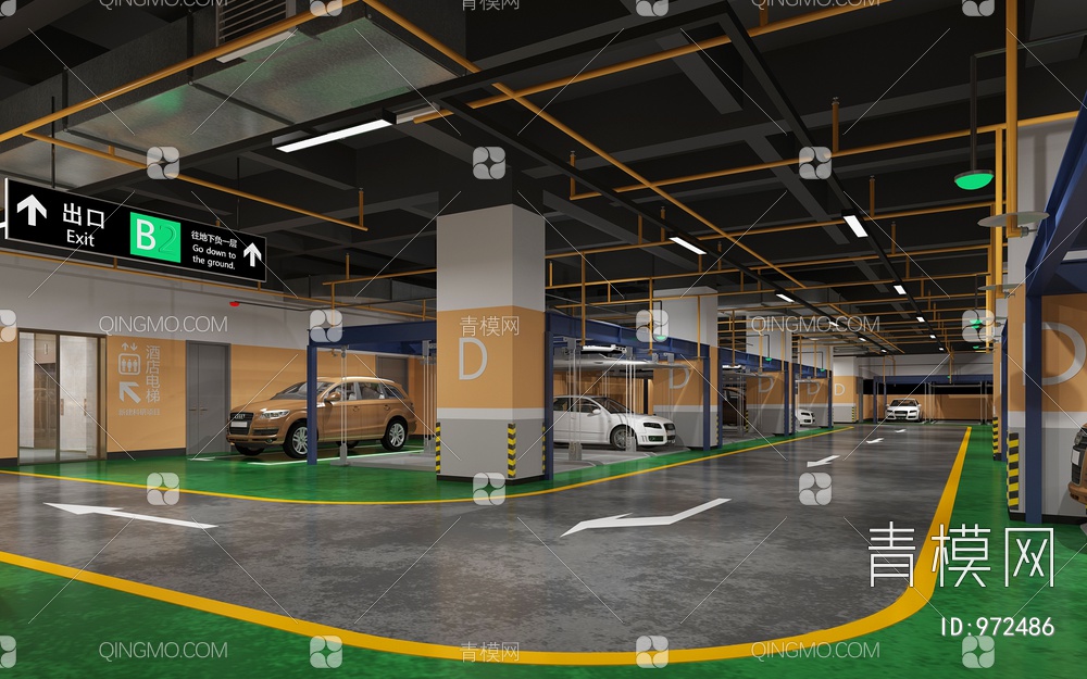 地下停车场 汽车3D模型下载【ID:972486】