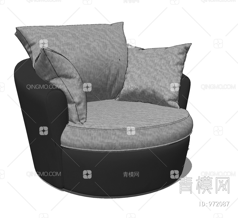 皮革布艺单人沙发SU模型下载【ID:972087】