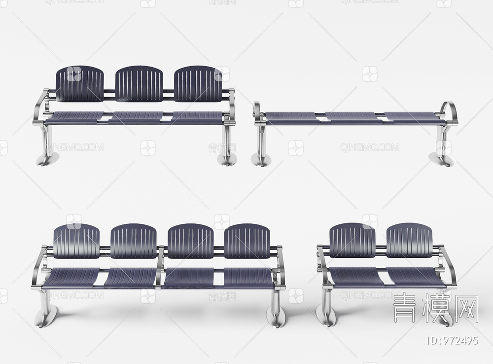 不锈钢 公共排椅休息3D模型下载【ID:972495】
