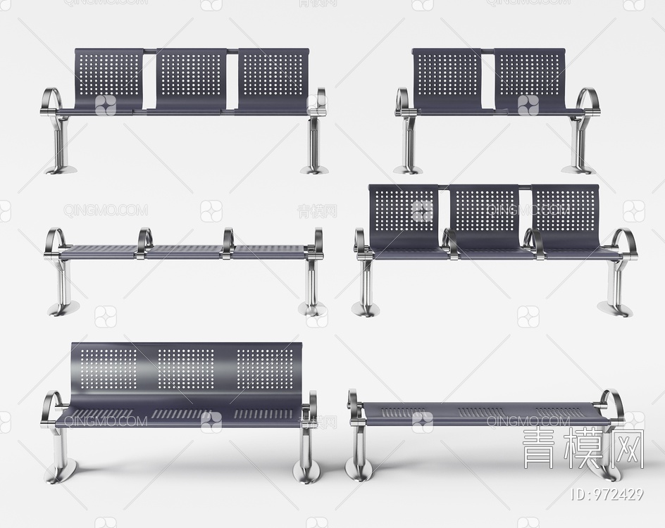 不锈钢公共排椅 休息3D模型下载【ID:972429】