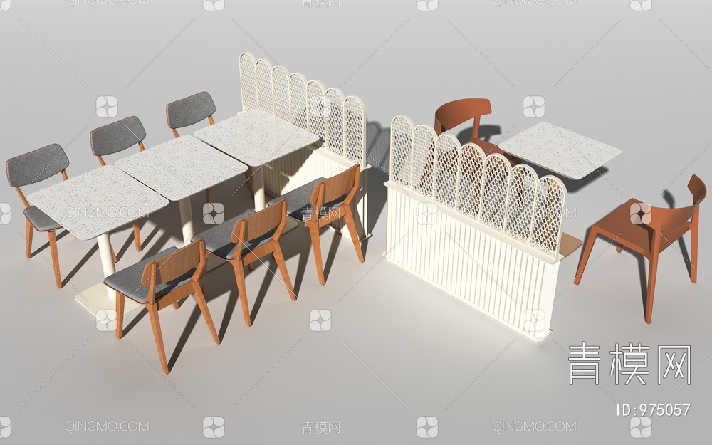 咖啡厅餐桌椅 屏风隔断3D模型下载【ID:975057】
