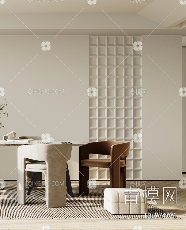 餐厅 餐桌 餐椅 饰品 窗帘 地板3D模型下载【ID:974721】