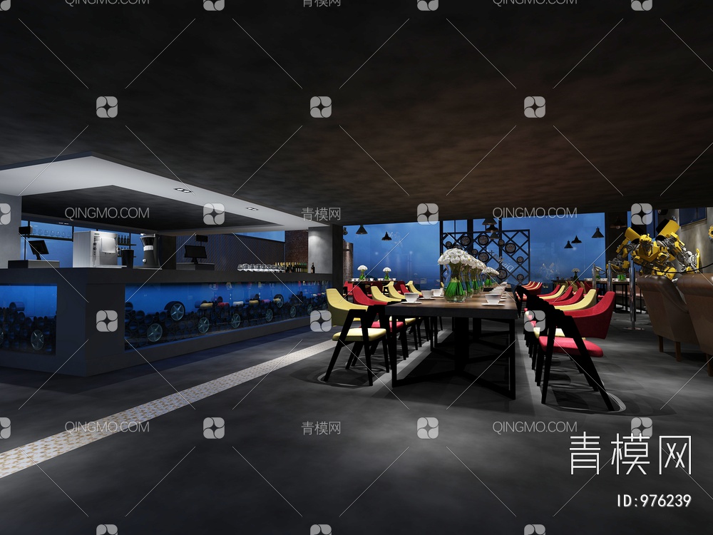 汽车主题餐厅3D模型下载【ID:976239】