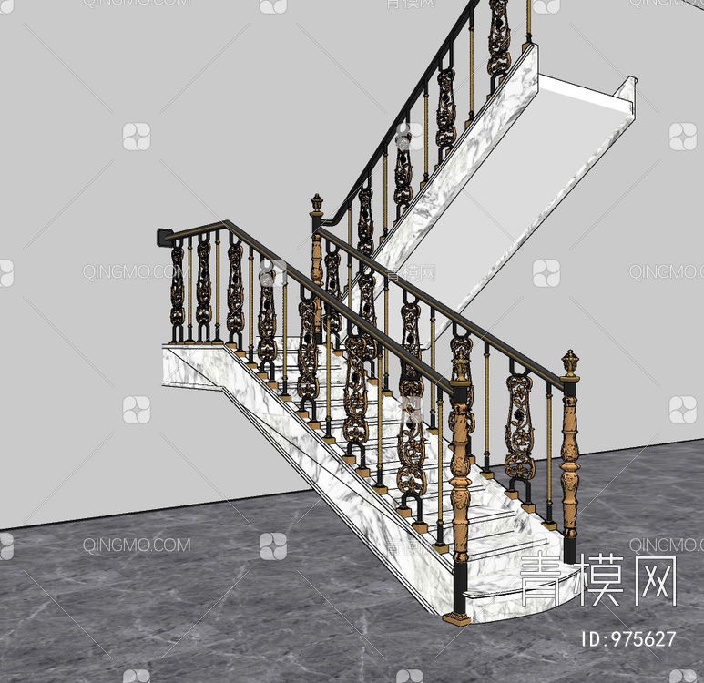 金属雕花楼梯护栏SU模型下载【ID:975627】
