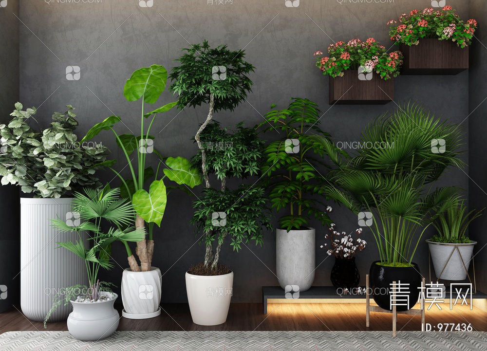 植物盆栽组合3D模型下载【ID:977436】