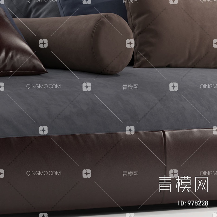 意大利双人休闲沙发 皮革抱枕3D模型下载【ID:978228】