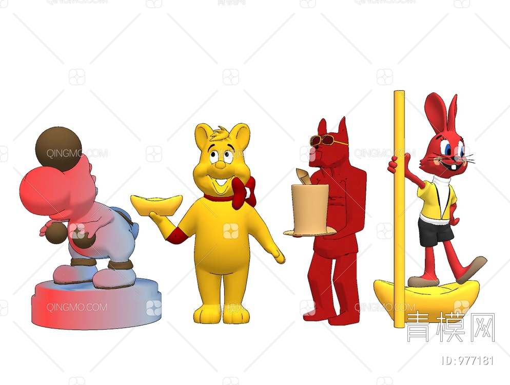 卡通动物雕塑摆件SU模型下载【ID:977181】