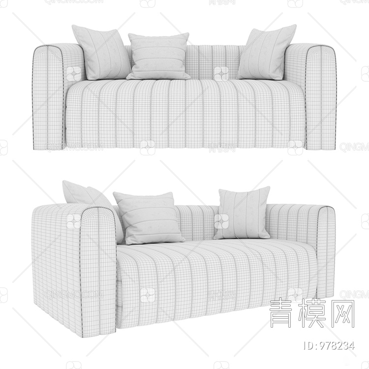 意大利条纹沙发 双人沙发3D模型下载【ID:978234】