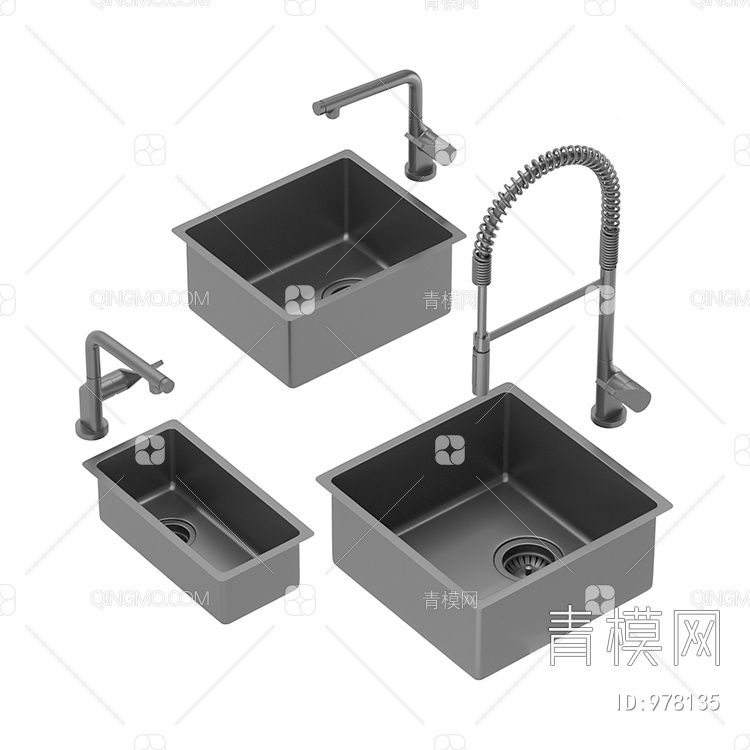 厨房水龙头水槽 13D模型下载【ID:978135】